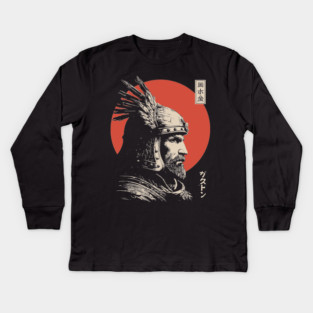 Steppe Warrior in Japanese Ukiyo-e Portrait Style Kids Long Sleeve T-Shirt