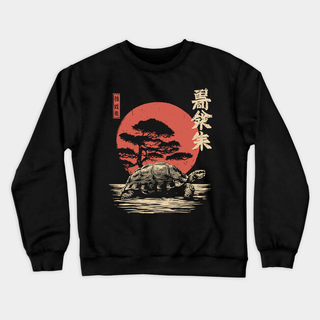 Ancient Tortoise and Pine Tree in Ukiyo-e Style Crewneck Sweatshirt by TuncGK