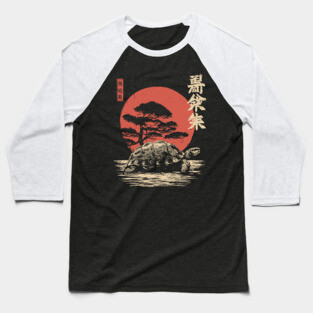 Ancient Tortoise and Pine Tree in Ukiyo-e Style Baseball T-Shirt