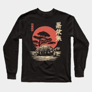 Ancient Tortoise and Pine Tree in Ukiyo-e Style Long Sleeve T-Shirt