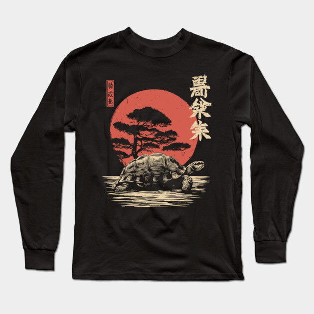 Ancient Tortoise and Pine Tree in Ukiyo-e Style Long Sleeve T-Shirt by TuncGK