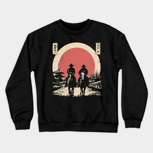 Cowboys in a Japanese Town Ukiyo-e Style Crewneck Sweatshirt