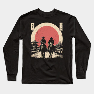 Cowboys in a Japanese Town Ukiyo-e Style Long Sleeve T-Shirt