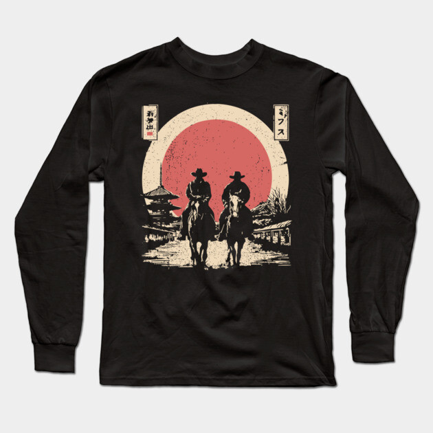 Cowboys in a Japanese Town Ukiyo-e Style Long Sleeve T-Shirt by TuncGK
