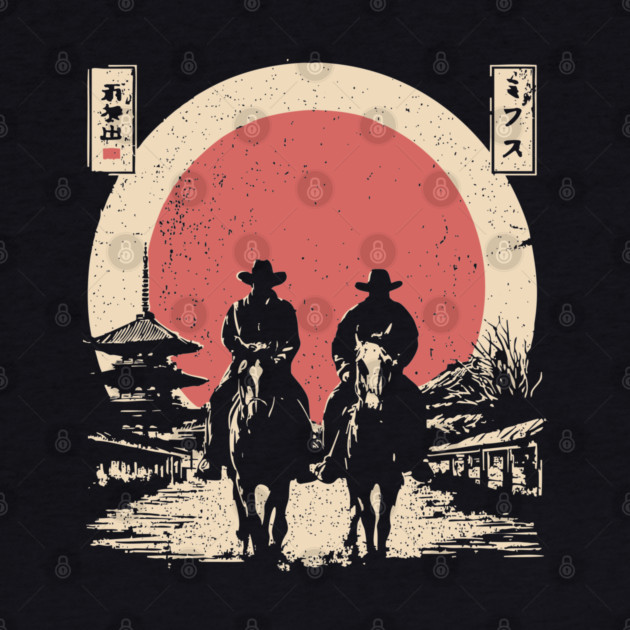 Cowboys in a Japanese Town Ukiyo-e Style by TuncGK