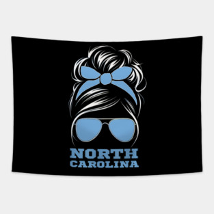 Mens Womens Kids North Carolina Messy Bun Varsity Sports Tapestry