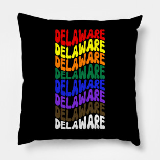 Delaware Rainbow Proud (white lettering) Pillow