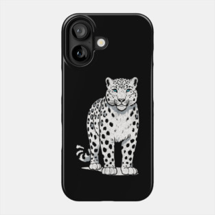 Bold Snow Leopard Vector Illustration – Minimalist Big Cat Art with Blue Eyes Phone Case