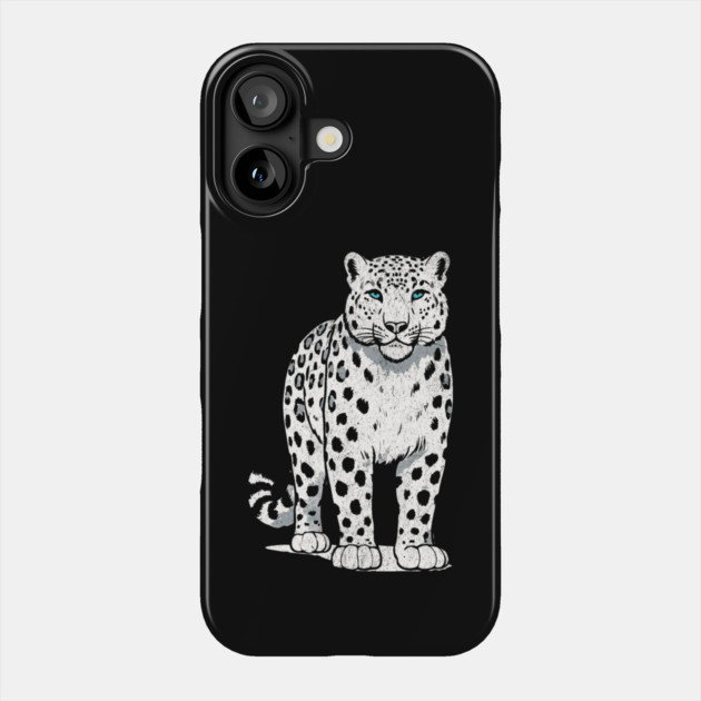 Bold Snow Leopard Vector Illustration – Minimalist Big Cat Art with Blue Eyes Phone Case by DonWillisJrArt