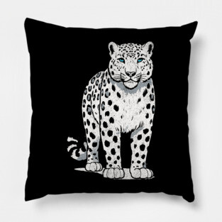 Bold Snow Leopard Vector Illustration – Minimalist Big Cat Art with Blue Eyes Pillow
