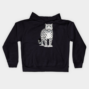 Bold Snow Leopard Vector Illustration – Minimalist Big Cat Art with Blue Eyes Kids Hoodie
