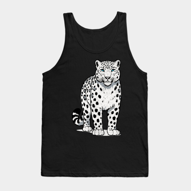 Bold Snow Leopard Vector Illustration – Minimalist Big Cat Art with Blue Eyes Tank Top by DonWillisJrArt