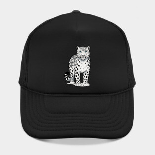 Bold Snow Leopard Vector Illustration – Minimalist Big Cat Art with Blue Eyes Hat