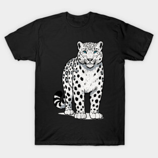Bold Snow Leopard Vector Illustration – Minimalist Big Cat Art with Blue Eyes T-Shirt