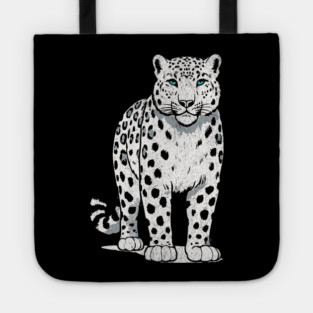 Bold Snow Leopard Vector Illustration – Minimalist Big Cat Art with Blue Eyes Tote