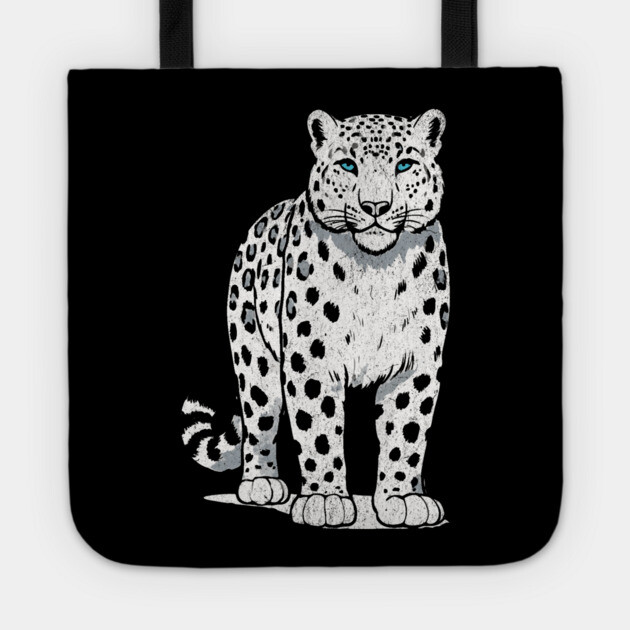 Bold Snow Leopard Vector Illustration – Minimalist Big Cat Art with Blue Eyes Tote by DonWillisJrArt