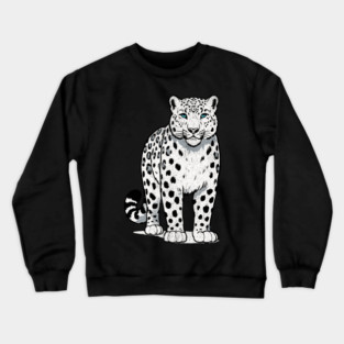 Bold Snow Leopard Vector Illustration – Minimalist Big Cat Art with Blue Eyes Crewneck Sweatshirt