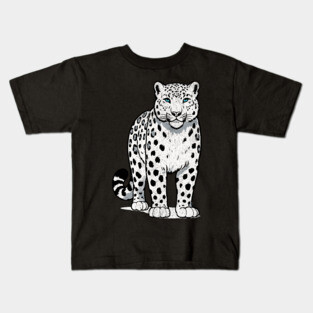 Bold Snow Leopard Vector Illustration – Minimalist Big Cat Art with Blue Eyes Kids T-Shirt
