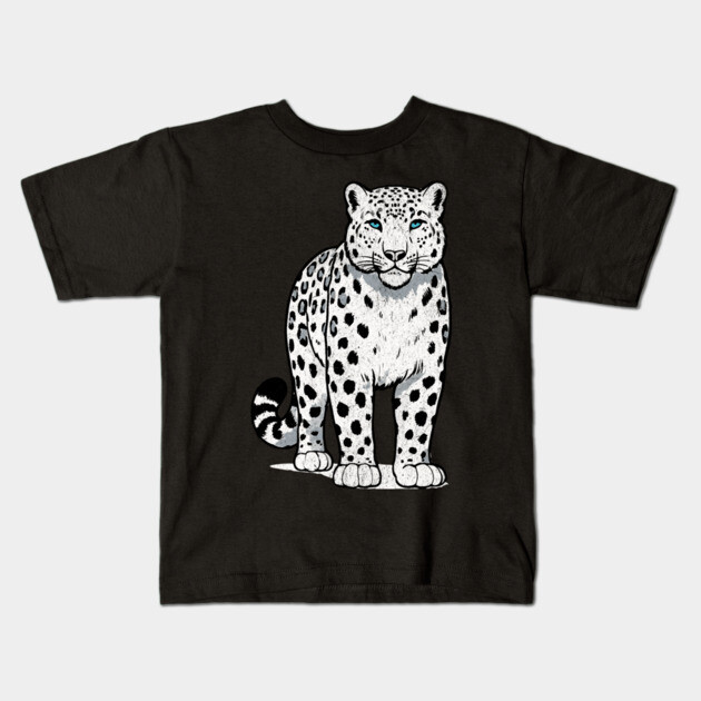 Bold Snow Leopard Vector Illustration – Minimalist Big Cat Art with Blue Eyes Kids T-Shirt by DonWillisJrArt