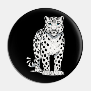 Bold Snow Leopard Vector Illustration – Minimalist Big Cat Art with Blue Eyes Pin