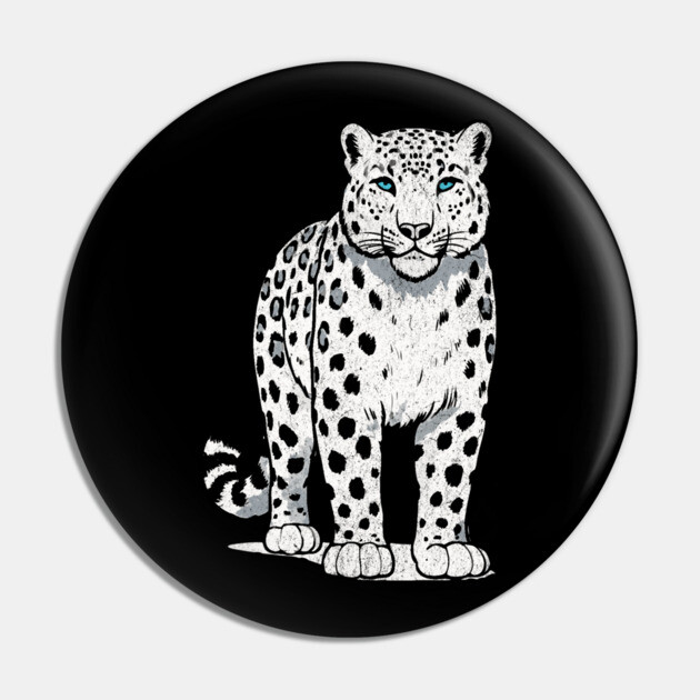 Bold Snow Leopard Vector Illustration – Minimalist Big Cat Art with Blue Eyes Pin by DonWillisJrArt