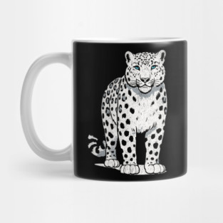 Bold Snow Leopard Vector Illustration – Minimalist Big Cat Art with Blue Eyes Mug