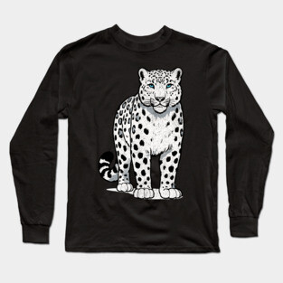 Bold Snow Leopard Vector Illustration – Minimalist Big Cat Art with Blue Eyes Long Sleeve T-Shirt
