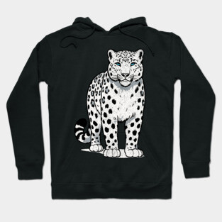 Bold Snow Leopard Vector Illustration – Minimalist Big Cat Art with Blue Eyes Hoodie