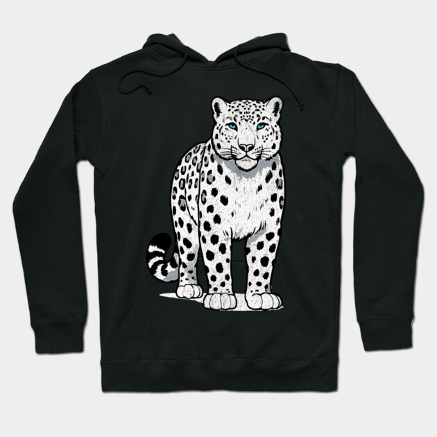 Bold Snow Leopard Vector Illustration – Minimalist Big Cat Art with Blue Eyes Hoodie by DonWillisJrArt