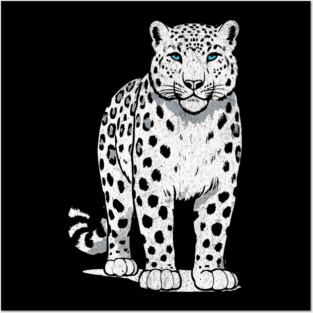 Bold Snow Leopard Vector Illustration – Minimalist Big Cat Art with Blue Eyes Posters and Art