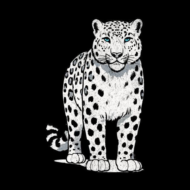 Bold Snow Leopard Vector Illustration – Minimalist Big Cat Art with Blue Eyes by DonWillisJrArt