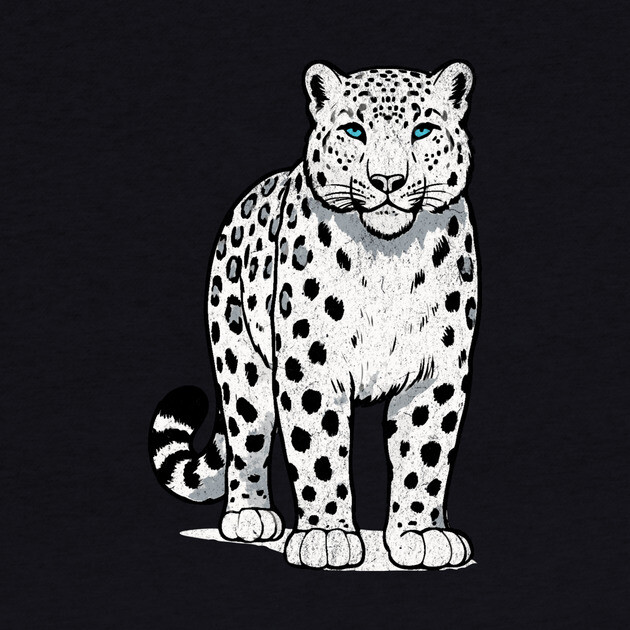 Bold Snow Leopard Vector Illustration – Minimalist Big Cat Art with Blue Eyes by DonWillisJrArt