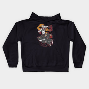 Twin Souls Unleashed | Half-Masked Blade Reaper with Demonic Spirit Form and Long-Haired Hollow Guardian in Red Surge Aesthetic Kids Hoodie