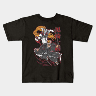 Twin Souls Unleashed | Half-Masked Blade Reaper with Demonic Spirit Form and Long-Haired Hollow Guardian in Red Surge Aesthetic Kids T-Shirt