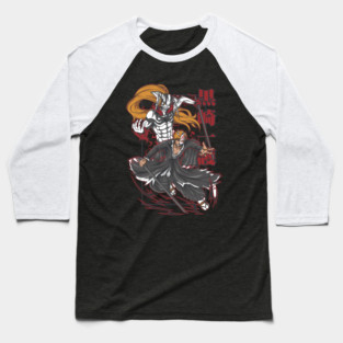 Twin Souls Unleashed | Half-Masked Blade Reaper with Demonic Spirit Form and Long-Haired Hollow Guardian in Red Surge Aesthetic Baseball T-Shirt