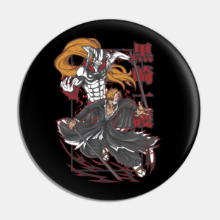 Twin Souls Unleashed | Half-Masked Blade Reaper with Demonic Spirit Form and Long-Haired Hollow Guardian in Red Surge Aesthetic Pin