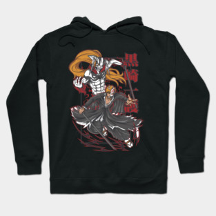 Twin Souls Unleashed | Half-Masked Blade Reaper with Demonic Spirit Form and Long-Haired Hollow Guardian in Red Surge Aesthetic Hoodie