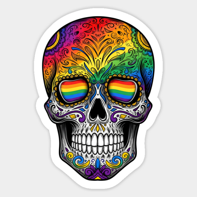 Colorful Rainbow Sugar Skull with Pride Colors - Day of the Dead Art Magnet by WarFX Designs