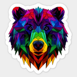 Geometric Pride Rainbow Bear Head - Vibrant Polygonal Animal Art Design Sticker
