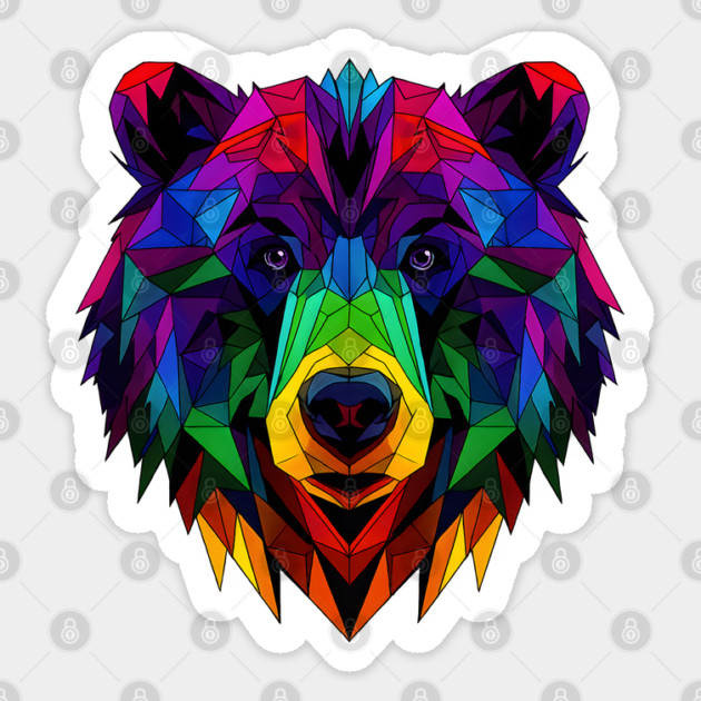 Geometric Pride Rainbow Bear Head - Vibrant Polygonal Animal Art Design Sticker by WarFX Designs