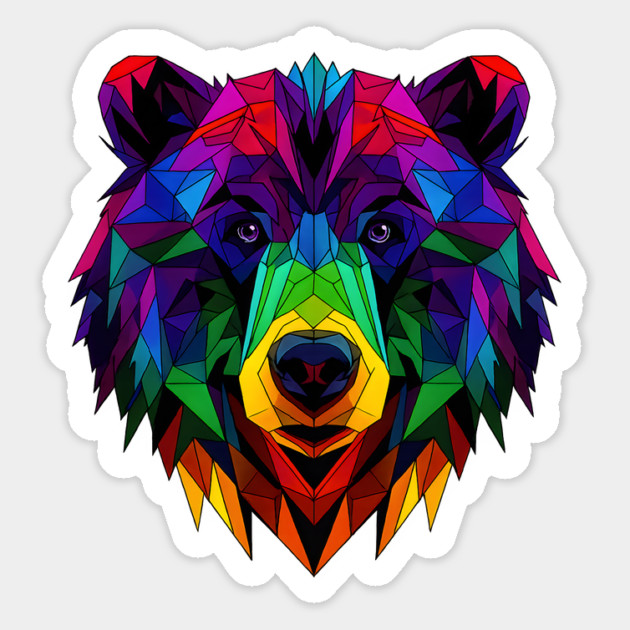 Geometric Pride Rainbow Bear Head - Vibrant Polygonal Animal Art Design Magnet by WarFX Designs
