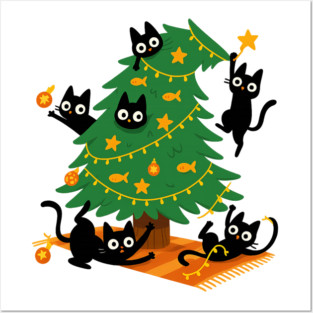 Christmas-cat Posters and Art
