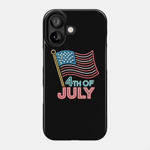 Neon Sign 4th of July American Flag Retro Phone Case by Creatifly Graphic Tees