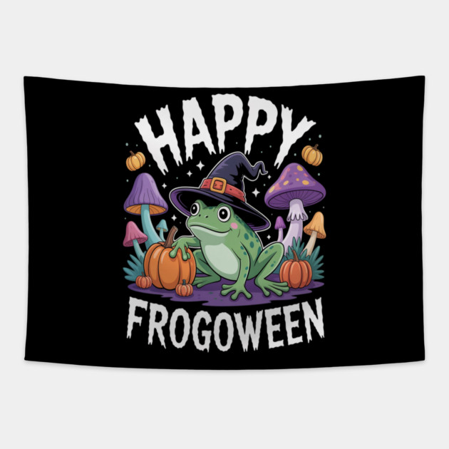 Frog Lover Halloween Pun Happy Frogoween Tapestry by dinadayana