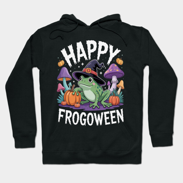 Frog Lover Halloween Pun Happy Frogoween Hoodie by dinadayana