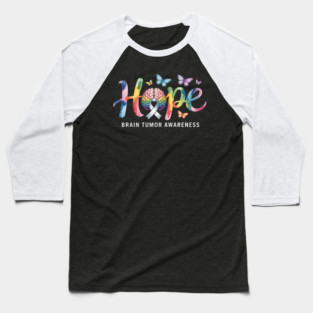 Hope Brain Tumor Awareness Brain Cancer Gray Ribbon Support Baseball T-Shirt