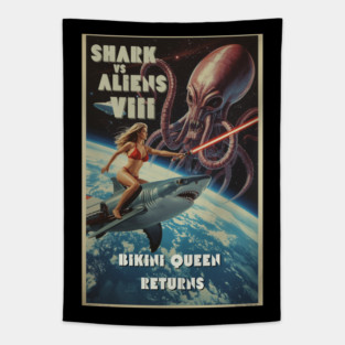 Shark vs Aliens 8: Bikini Queen Returns – Retro Sci Fi B Movies Art Tapestry