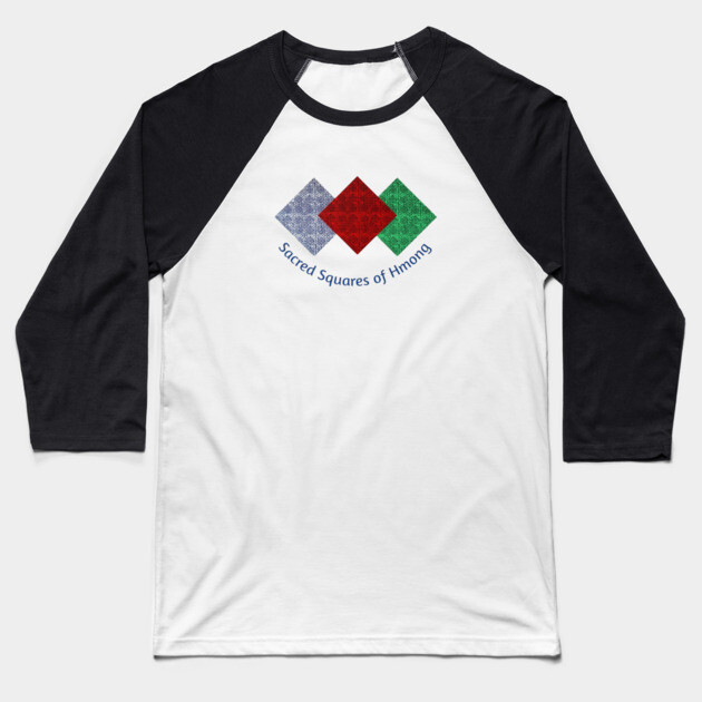 Sacred Squares of Hmong – Tribal Geometric Heritage Baseball T-Shirt by Pimcolle