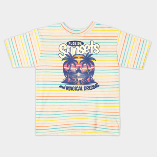 Florida Sunsets and Magical Dreams Castle overlooking the Beach Kids T-Shirt