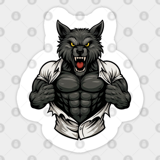 Wolf Ripping Off Shirt Sticker by WolfChamp